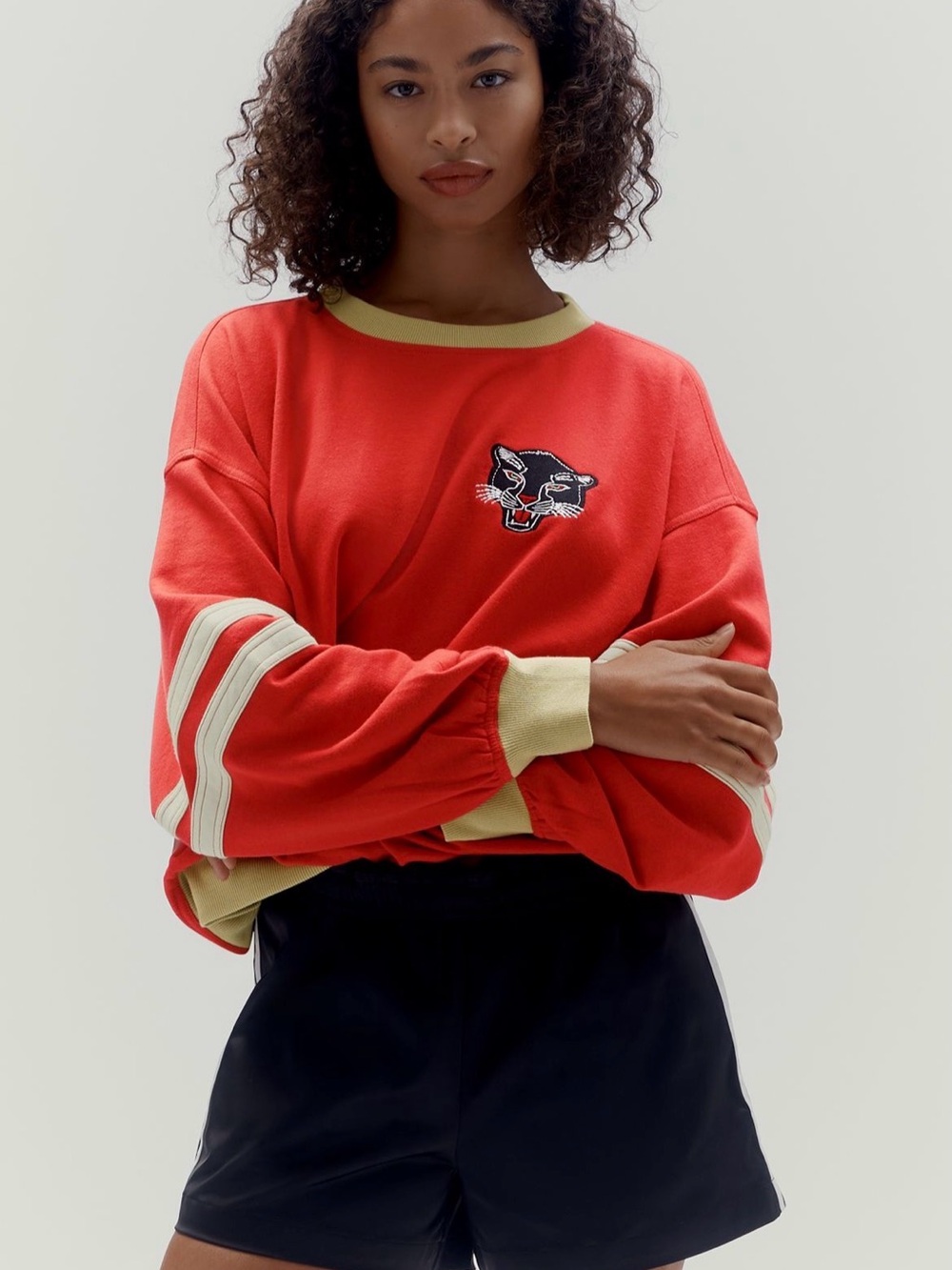Anthropologie Red Pullover Sweatshirt with Cream Trim
